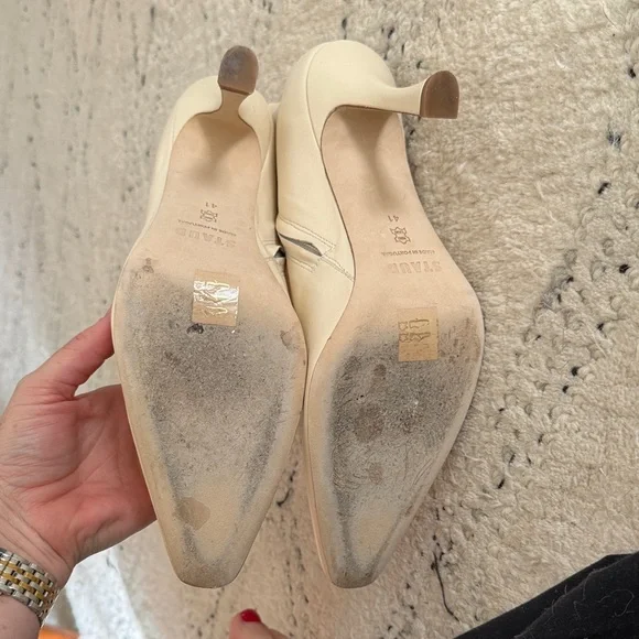 STAUD Cream Heeled Ankle Boots - Picture 2 of 7